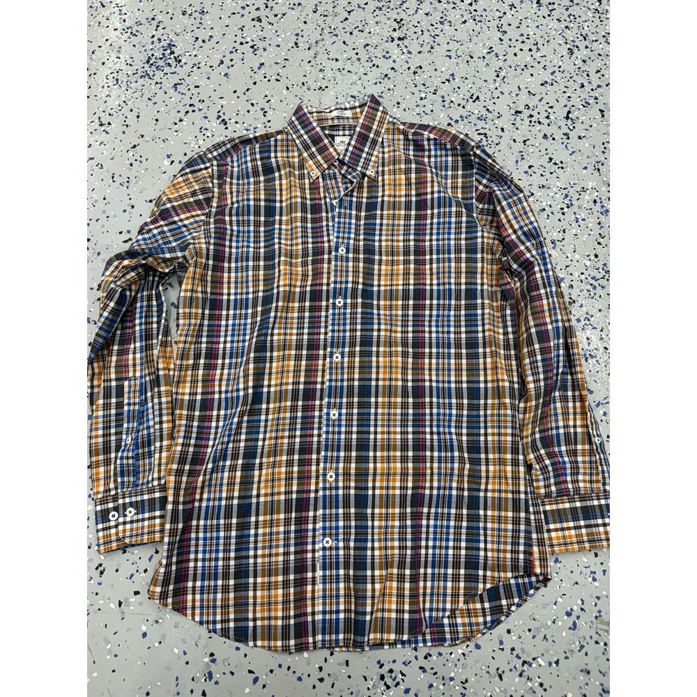 Peter Millar Button Up Dress‎ Shirt Multicolor Plaid Men's Size Medium Used